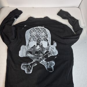 Mens Medium Unisex Custom Y2k Punk Goth Emo Style Black Skull Cardigan